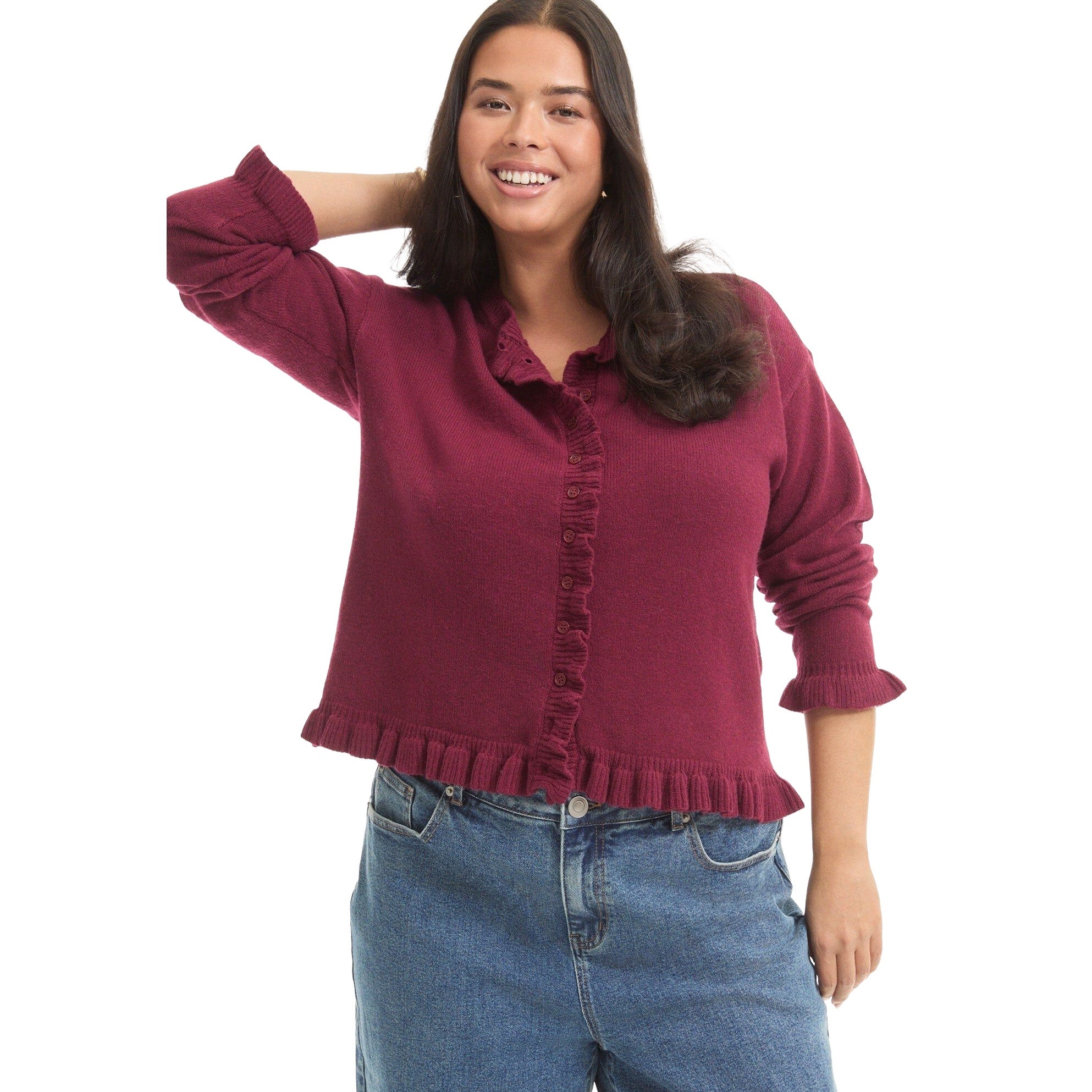 Ruffle Hem Buttoned Sweater image number 0