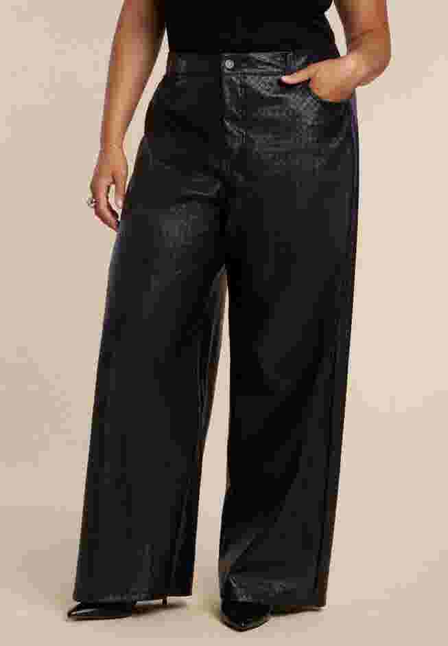 Basket Weave Faux Leather Wide Leg Pant image number 1