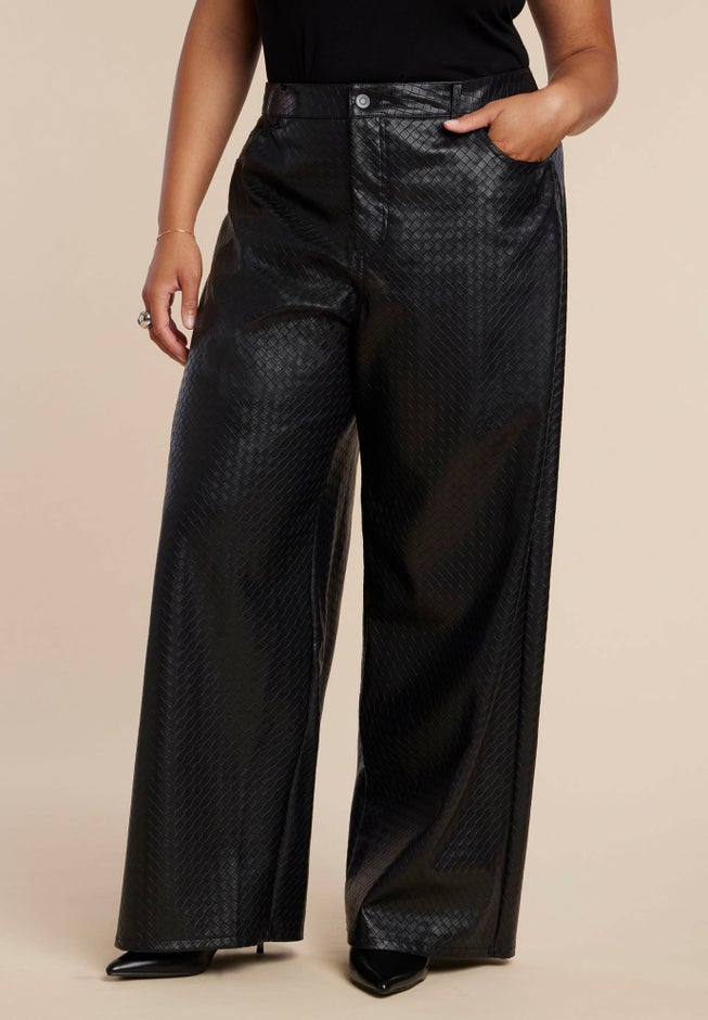 Basket Weave Faux Leather Wide Leg Pant image number 1