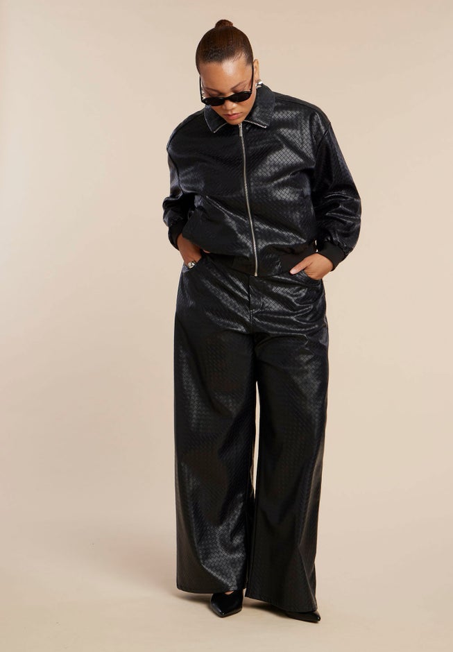 Basket Weave Faux Leather Wide Leg Pant image number 3