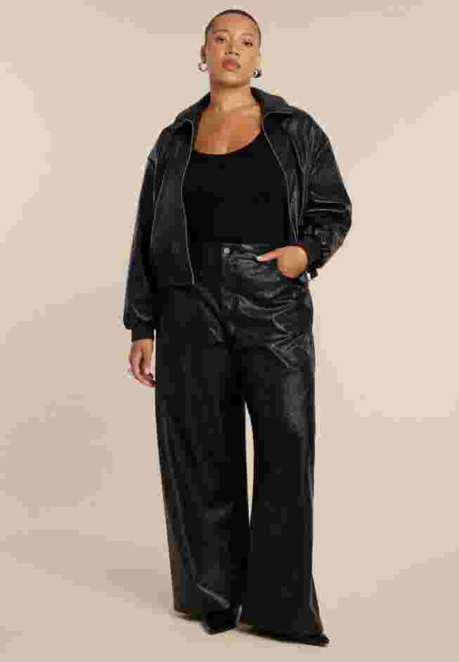 Basket Weave Faux Leather Wide Leg Pant image number 0