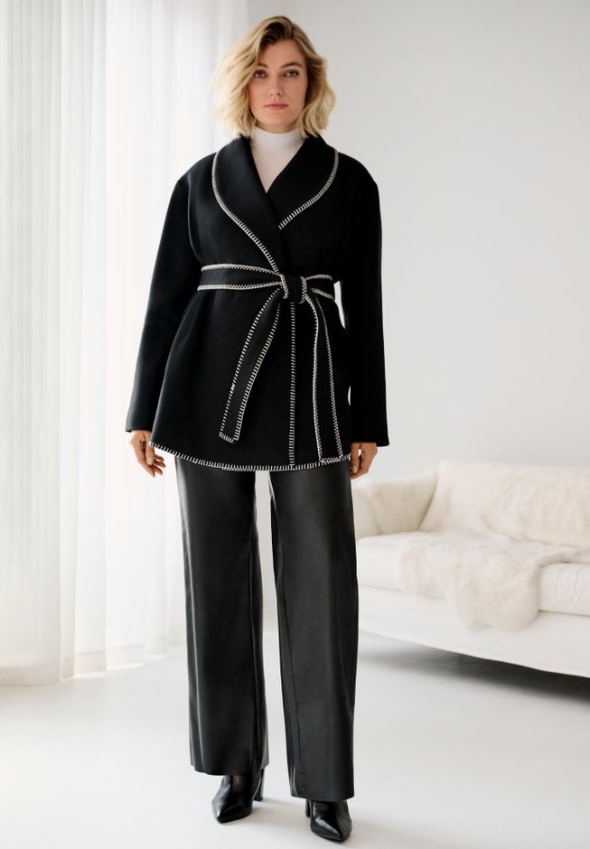Wrap Jacket With Whipstitch Trim image number 0