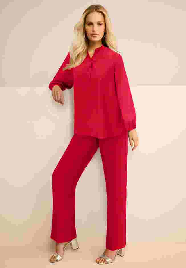 Blouson Sleeve Popover Henley Blouse image number 0