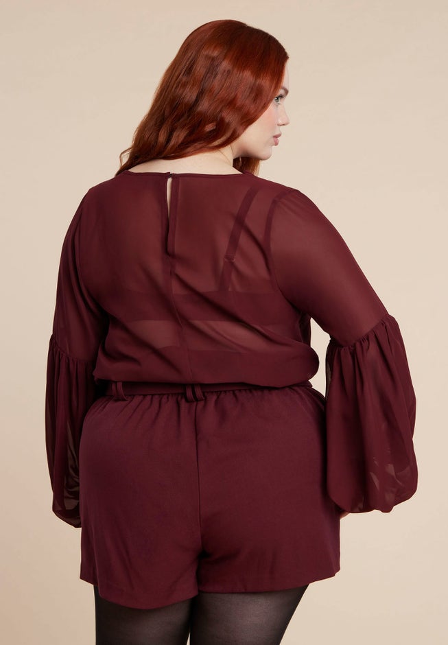 Sheer Balloon Sleeve Blouse image number 1