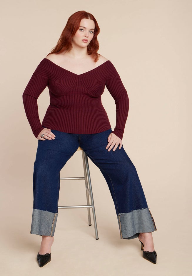 Bust-Stitch Off The Shoulder Sweater image number 2