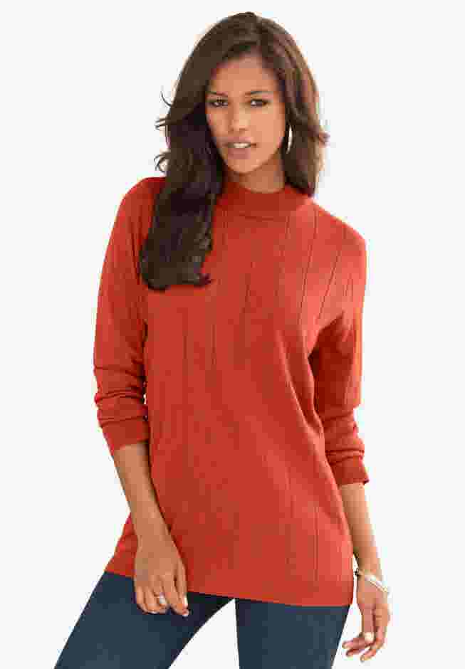 Plus Size Drop Needle Mockneck Lightweight Sweater Knit image number 0