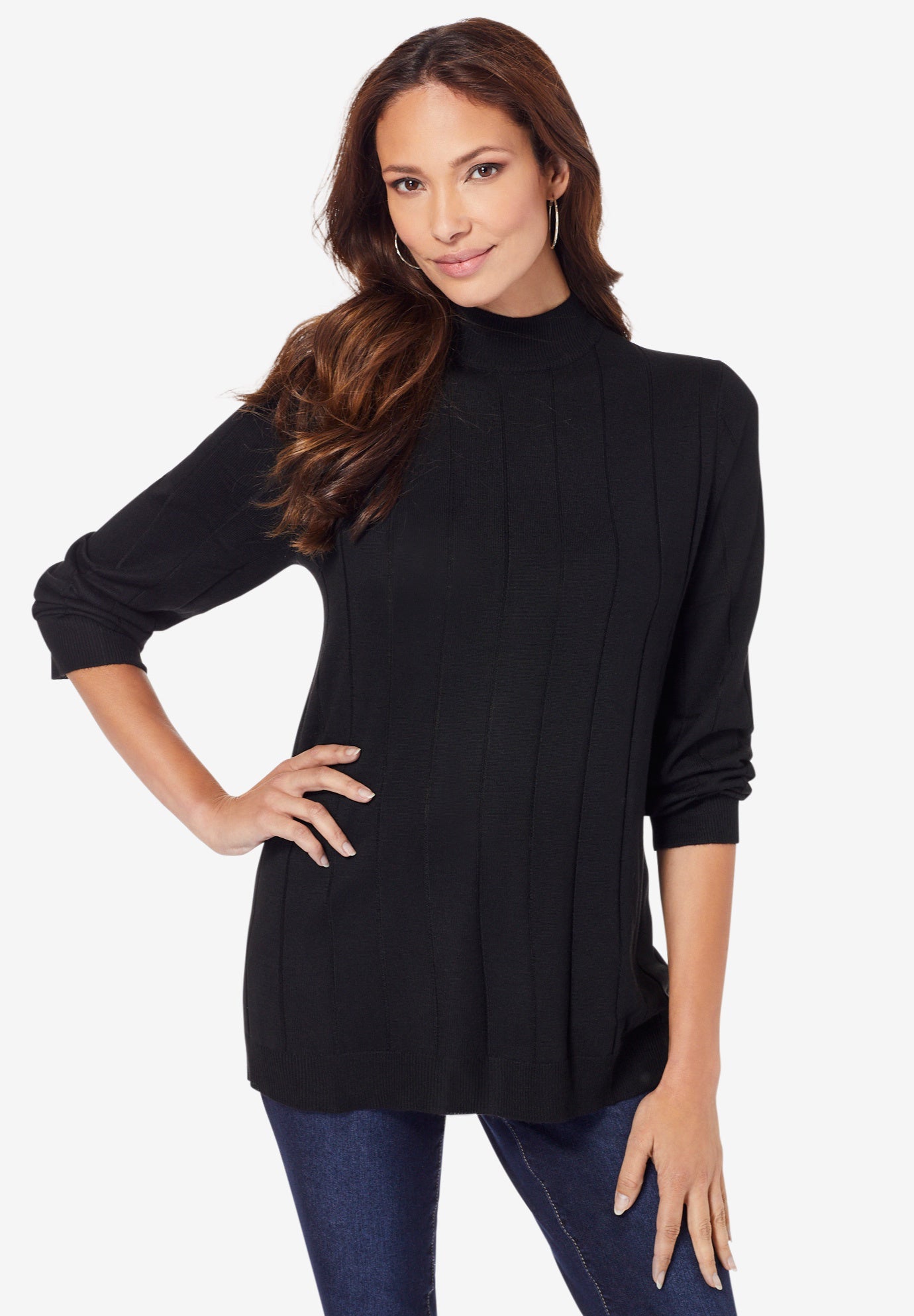 Plus Size Drop Needle Mockneck Lightweight Sweater Knit image number 0