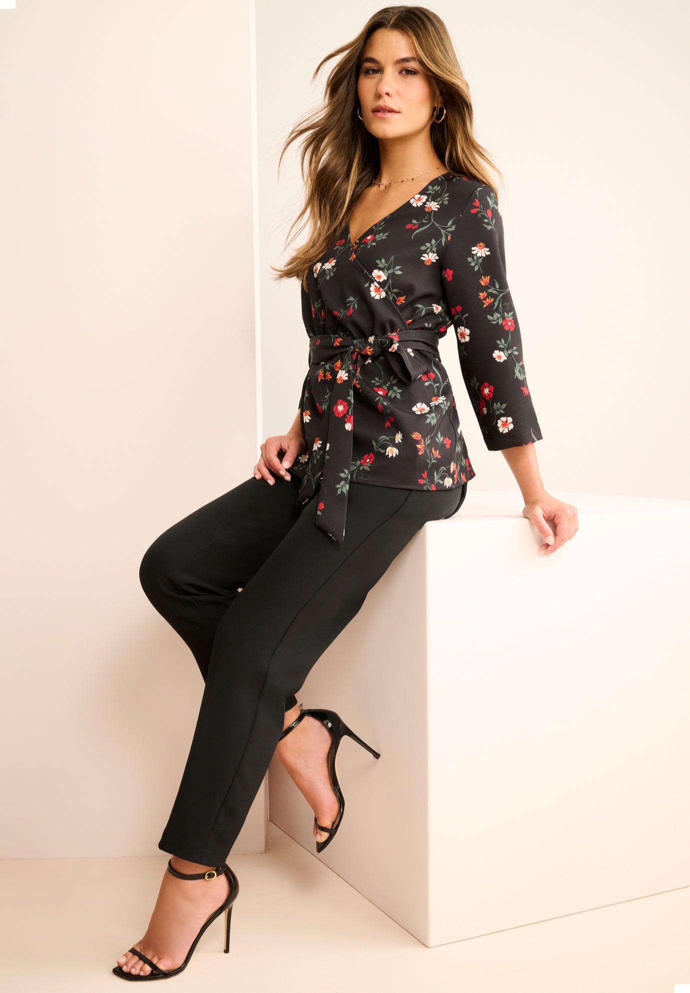 Faux Wrap Tie Bi-Stretch Blouse image number 3