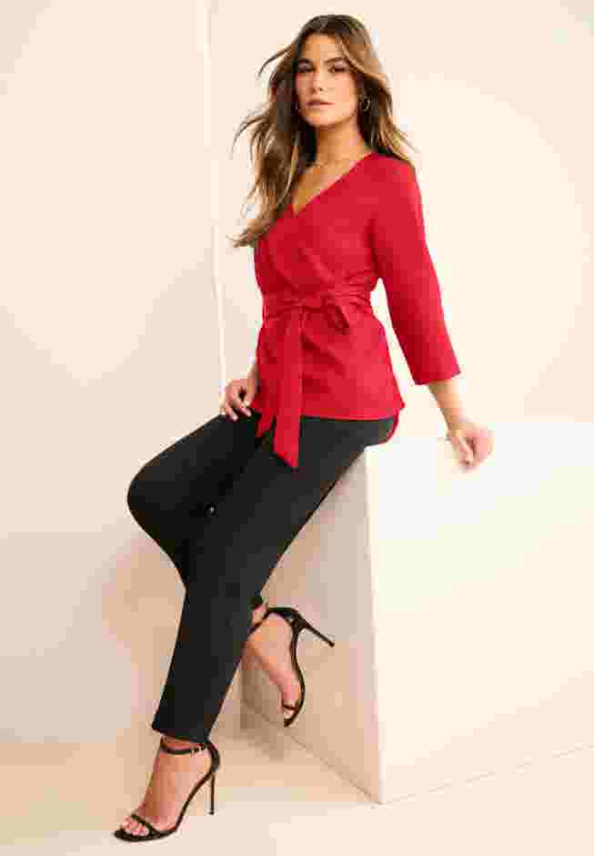 Faux Wrap Tie Bi-Stretch Blouse image number 0