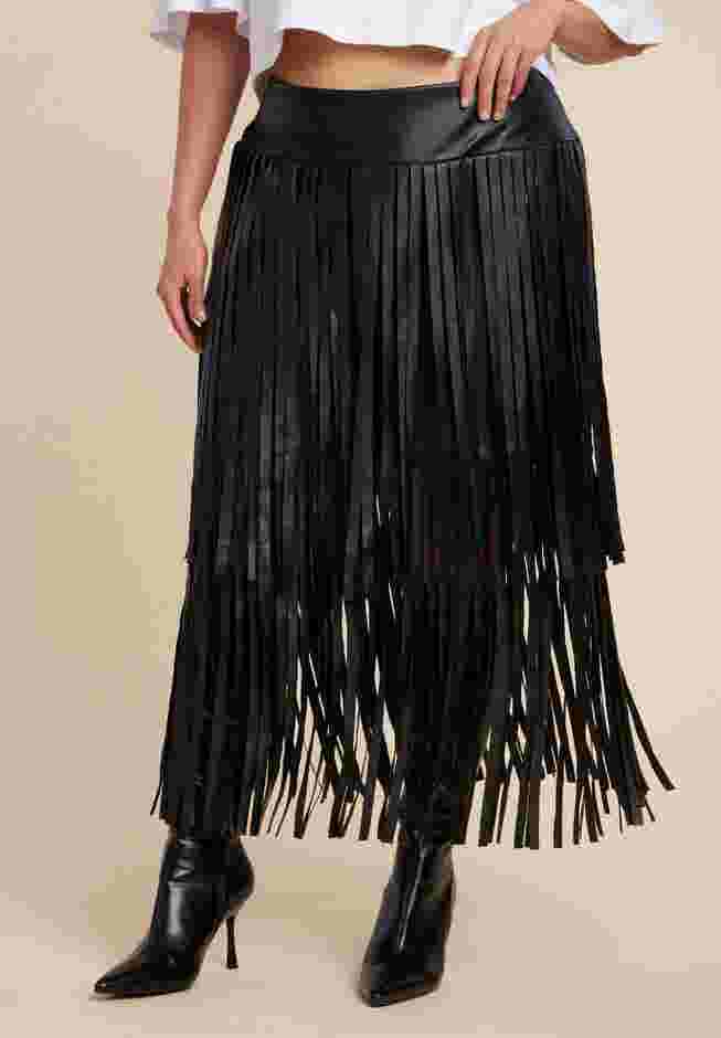 Faux Leather Fringe Skirt image number 1
