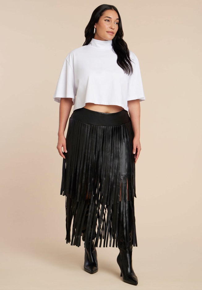 Faux Leather Fringe Skirt image number 1