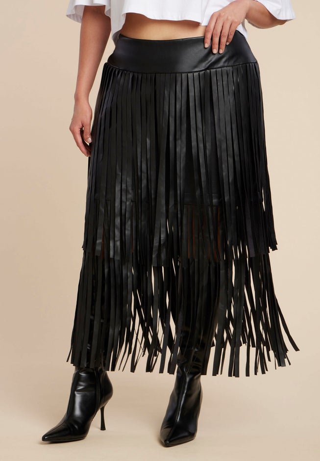 Faux Leather Fringe Skirt image number 1