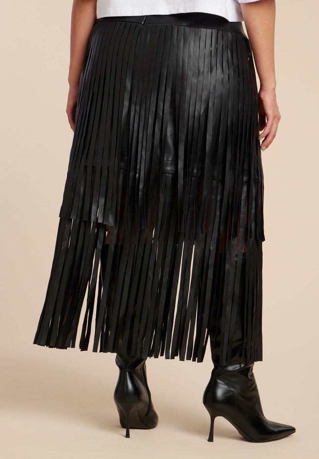 Faux Leather Fringe Skirt image number 2