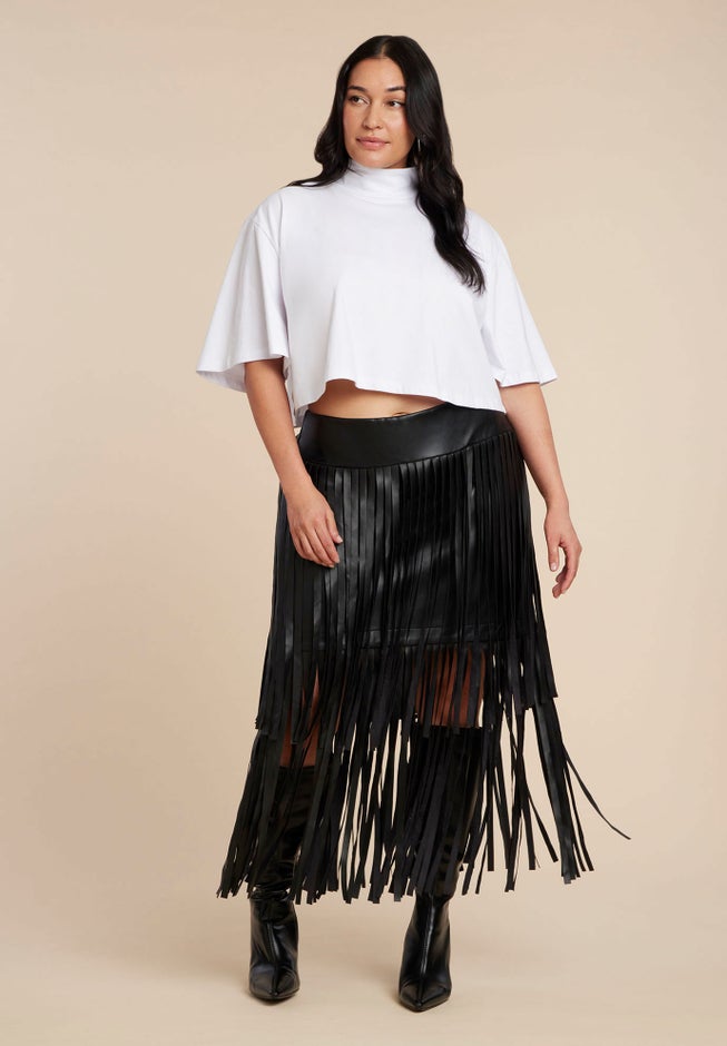 Faux Leather Fringe Skirt image number 3