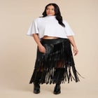Faux Leather Fringe Skirt image number null