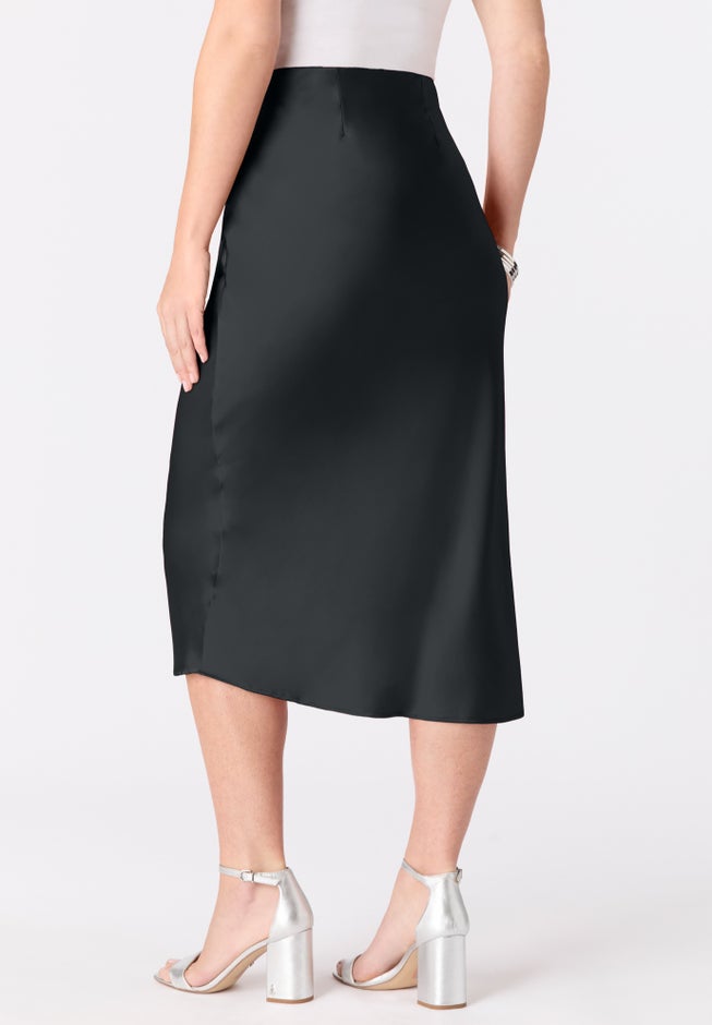 Plus Size Stretch Satin Midi Skirt image number 1