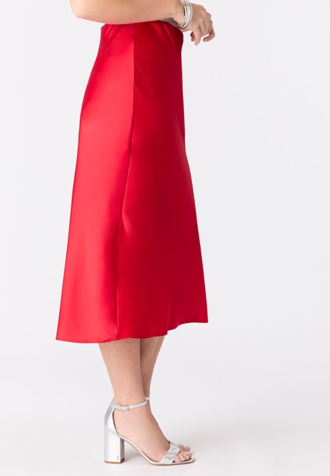 Plus Size Stretch Satin Midi Skirt image number 2