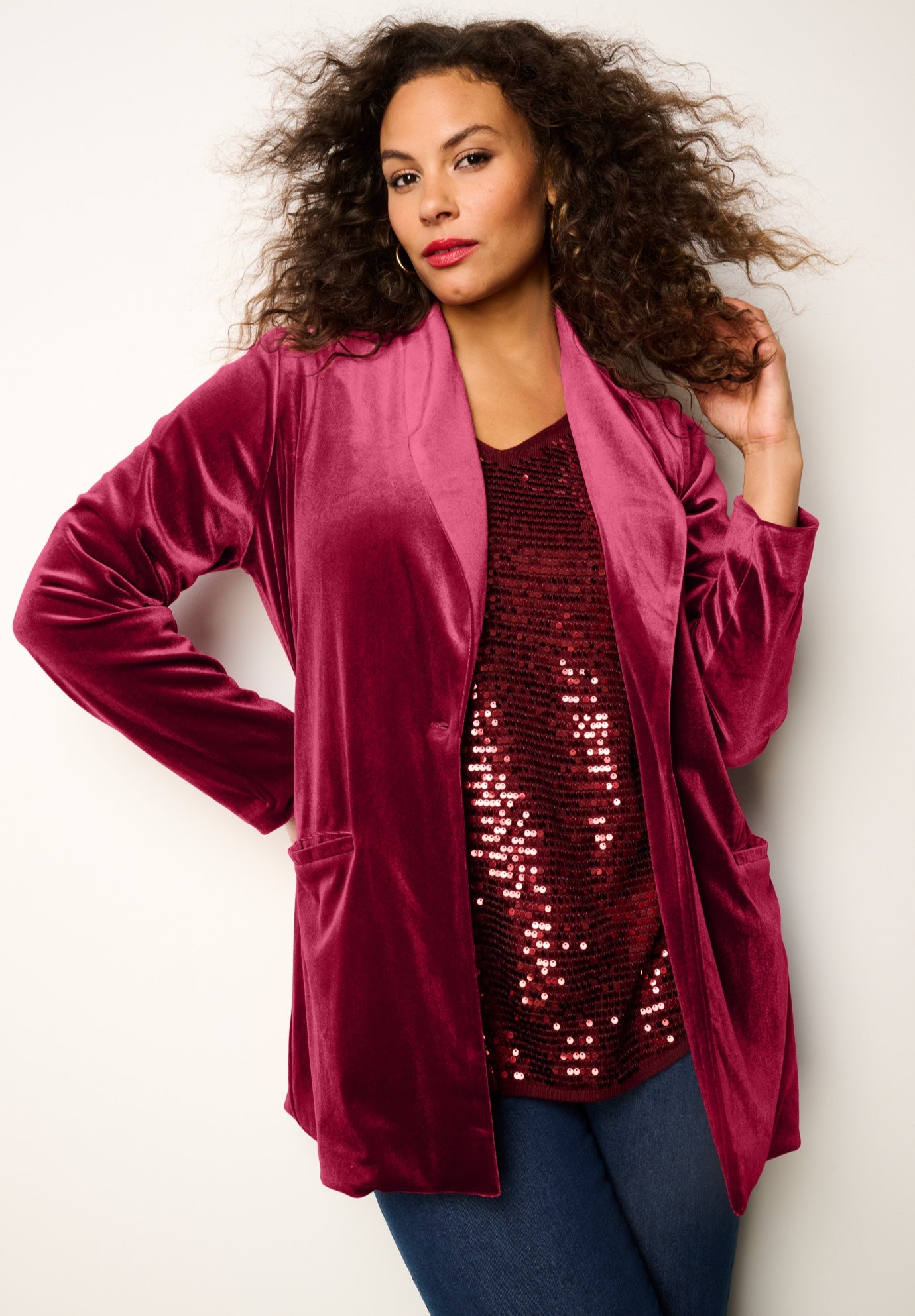 Plus Size Shawl Collar Velour Blazer image number 0