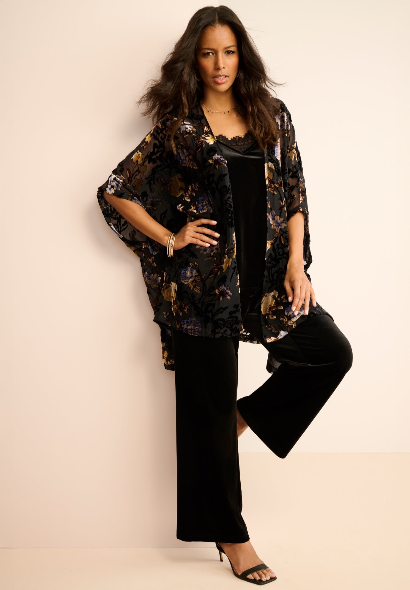 Plus Size Burnout Velvet Kimono image number 0
