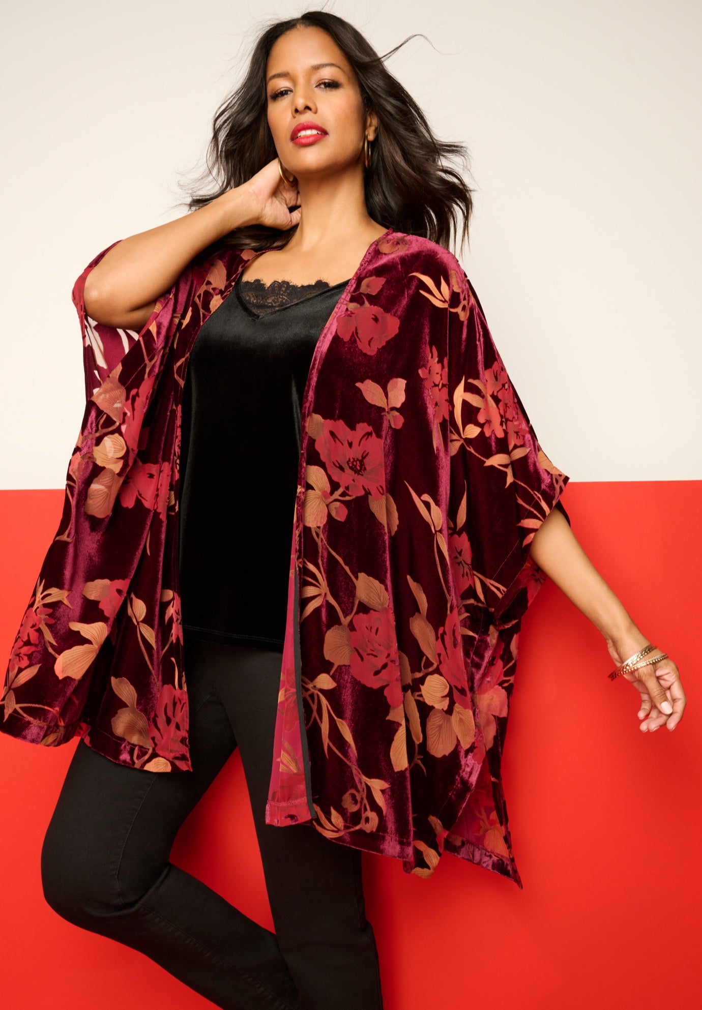 Plus Size Burnout Velvet Kimono image number 0