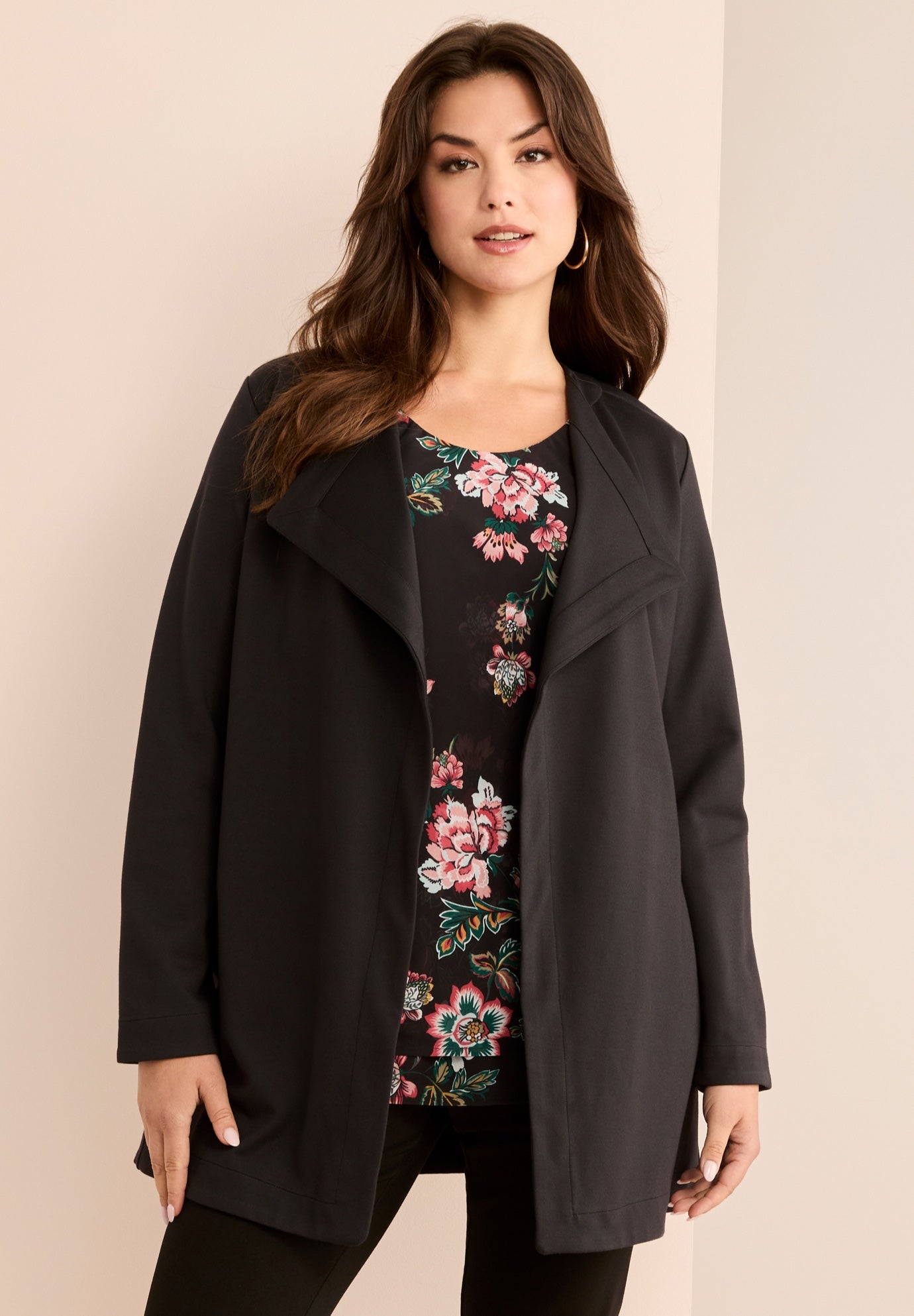 Plus Size Ultimate Ponte Drape Collar Jacket image number 0