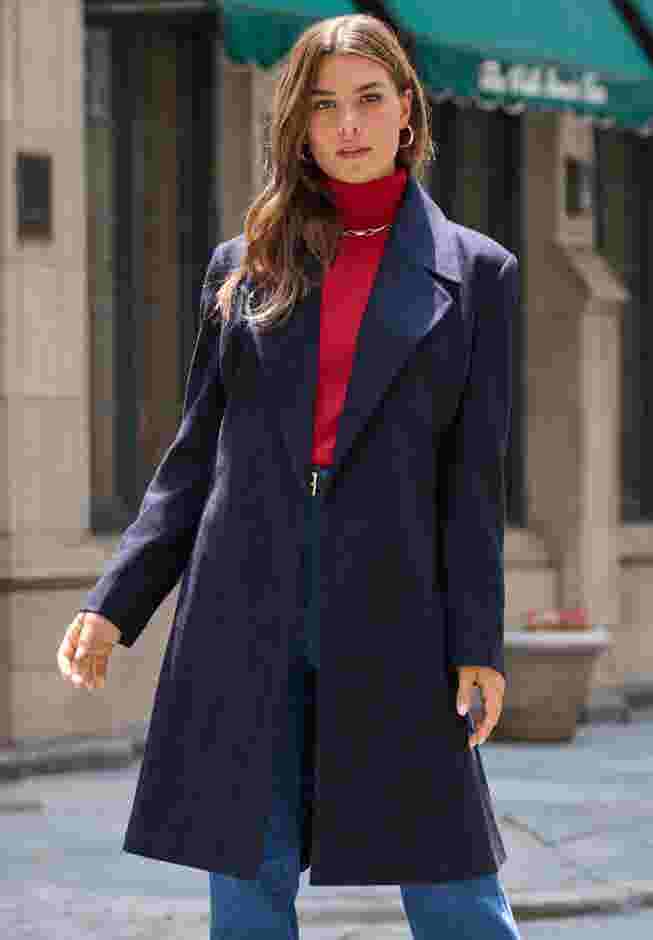 Plus Size A-Line Belted Wool Blend Coat image number 0