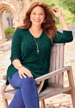 Chenille Pointelle V-Neck Pullover