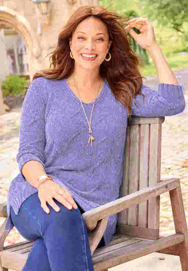 Chenille Pointelle V-Neck Pullover image number 0