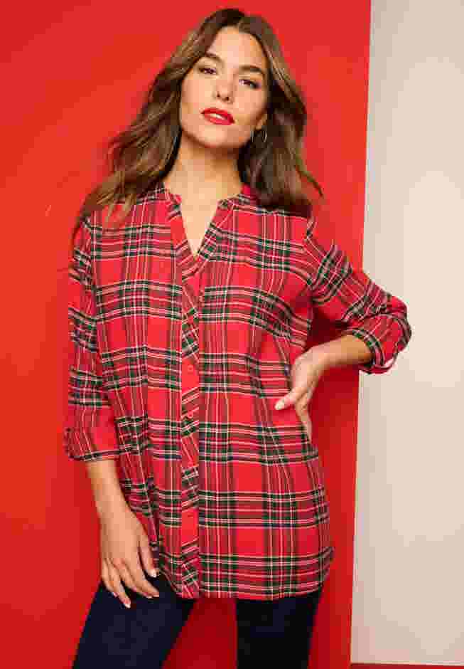Plaid Flannel Pintuck Blouse image number 0