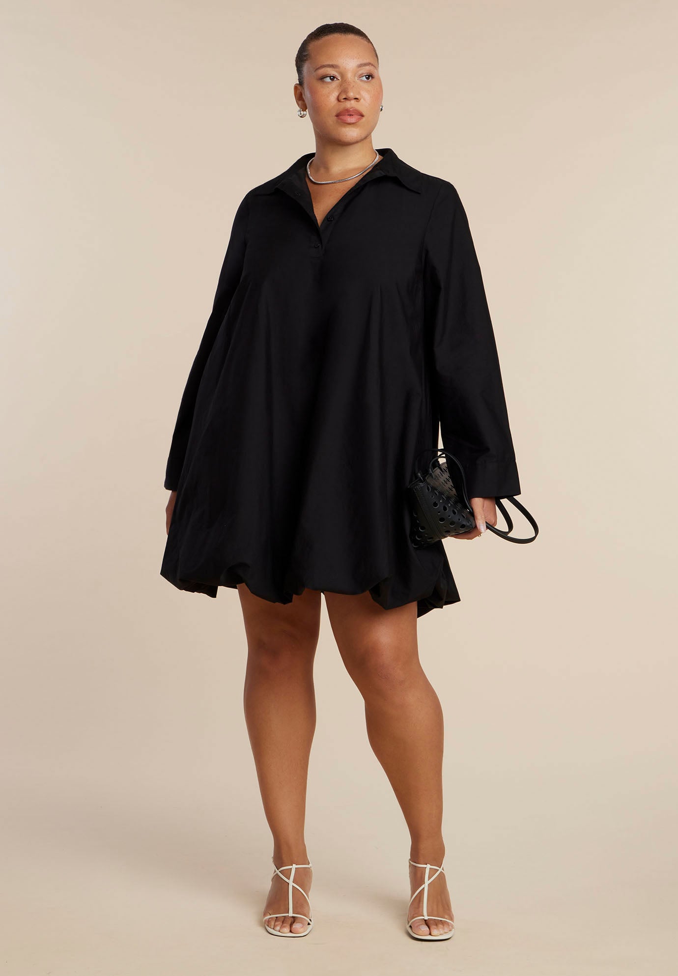 Bubble Hem Mini Shirt Dress image number 1