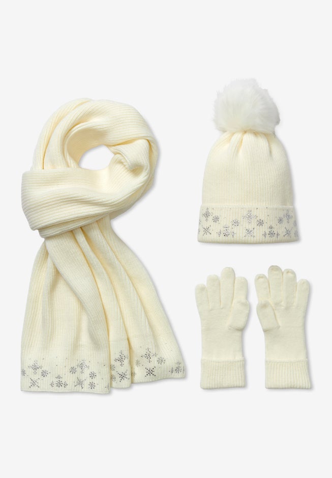 3 Piece Embellished Hat, Scarf And Gloves Set image number 3