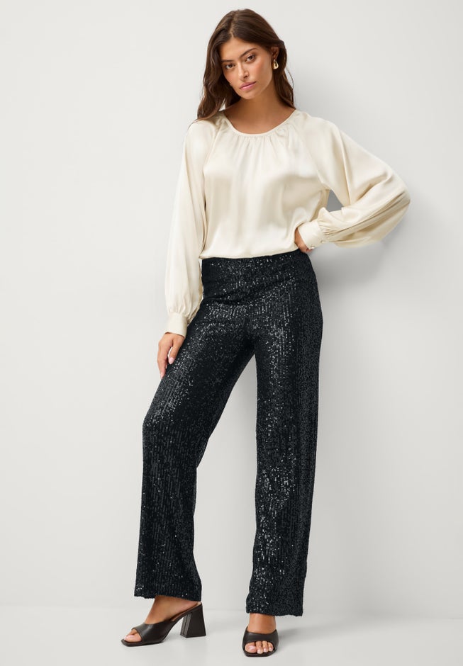 Relaxed Sequin Pants with Elastic Waist image number 2