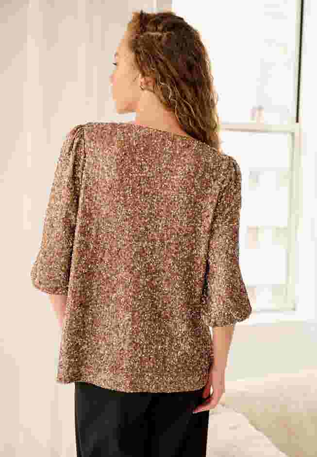 V-Neck Sequin Top With Blouson Sleeves image number 1