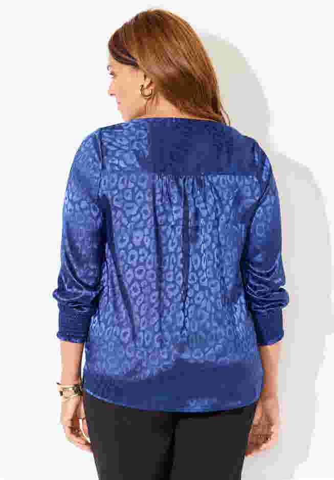 Satin Jacquard Peasant Blouse image number 1
