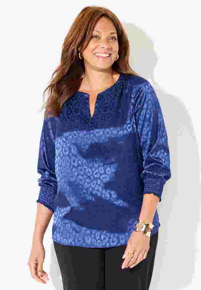 Satin Jacquard Peasant Blouse image number 0