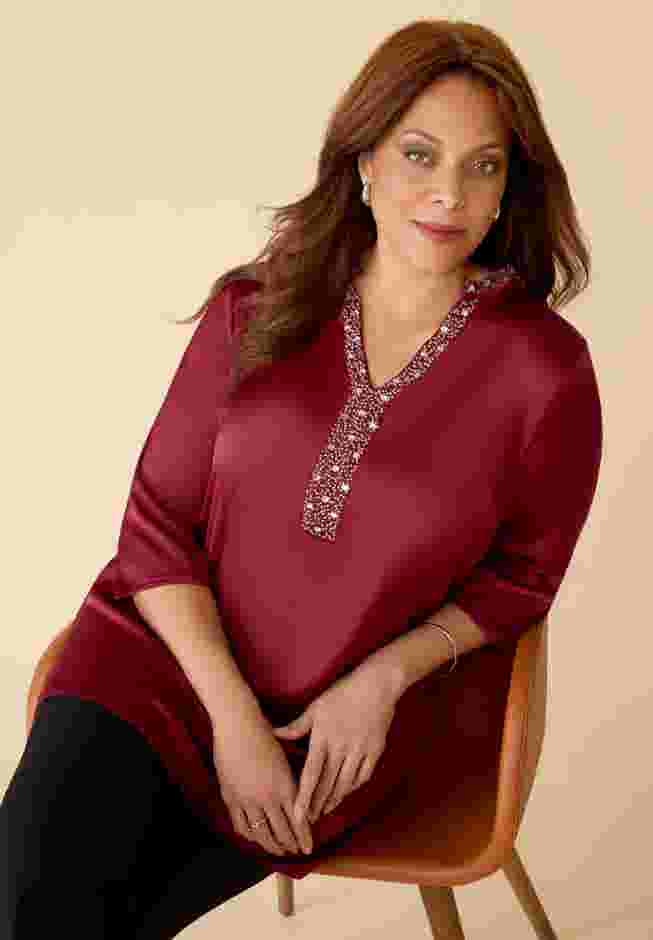 Embellished-Neck Satin Tunic image number 3