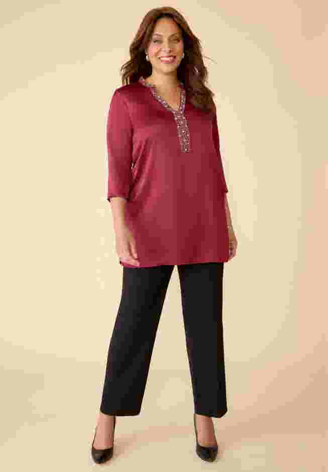 Embellished-Neck Satin Tunic image number 4