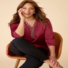 Embellished-Neck Satin Tunic image number null