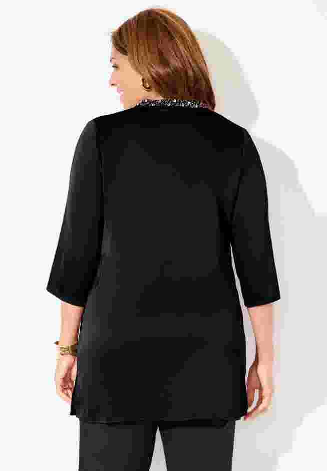 Embellished-Neck Satin Tunic image number 1