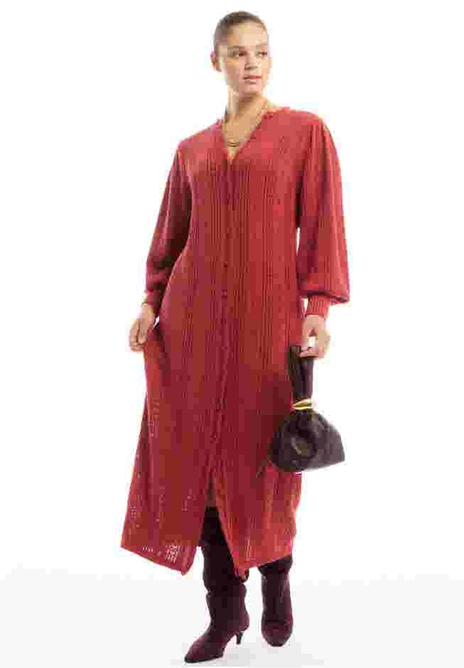 Puff-Sleeve Cardigan Sweater Midi Dress image number 0