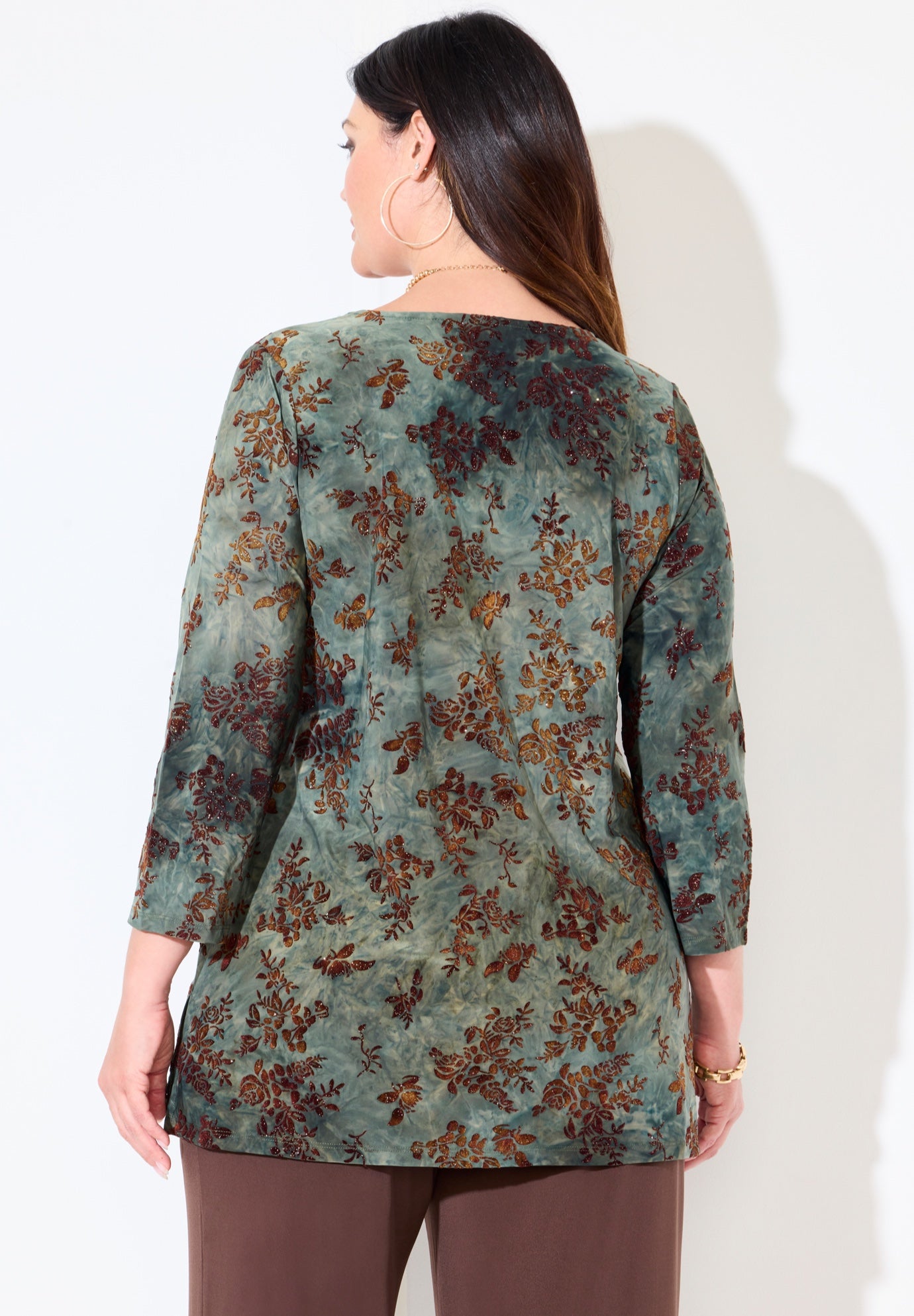 Flocked Tie-Dye V-Neck Tunic image number 1