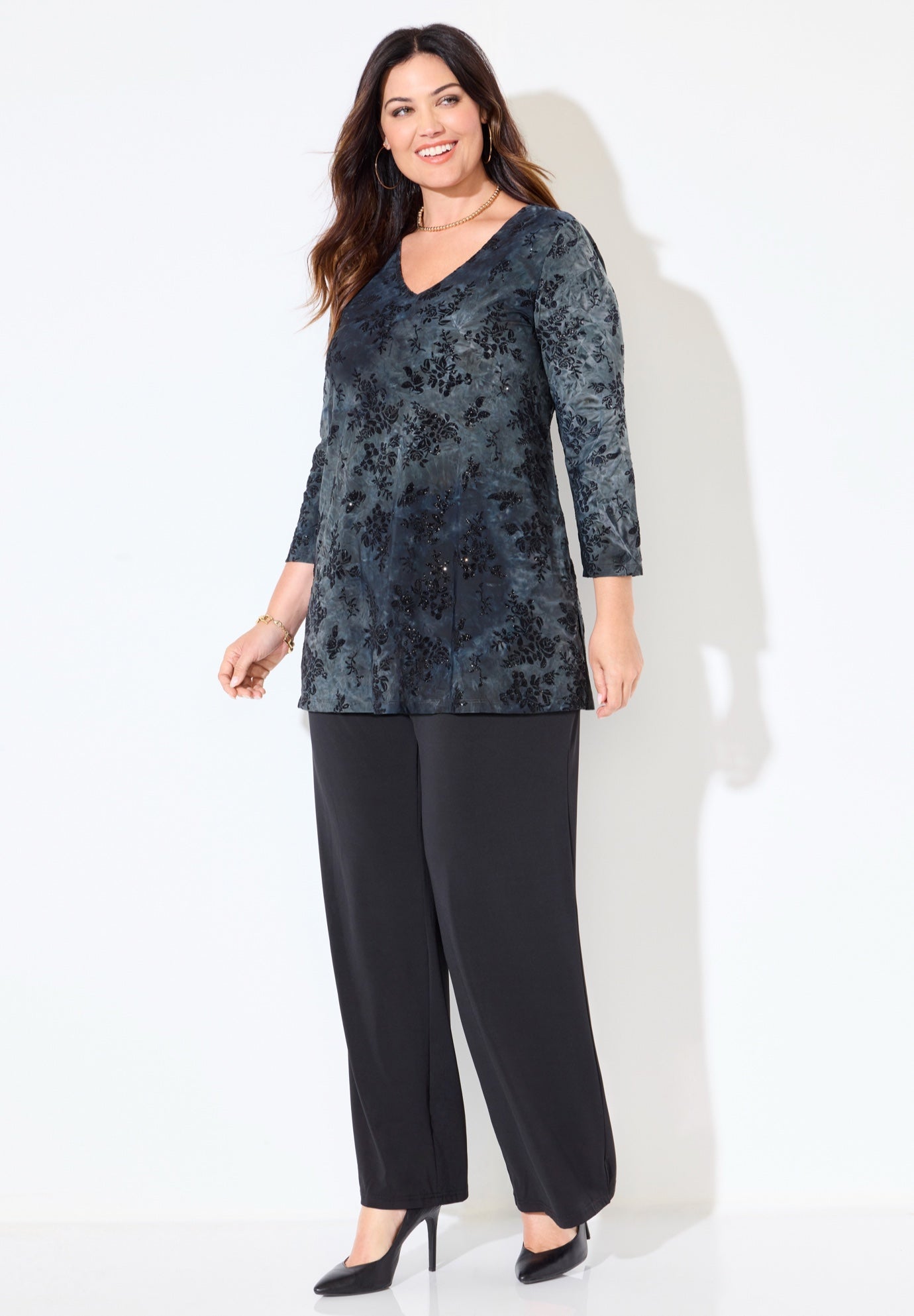 Flocked Tie-Dye V-Neck Tunic image number 4