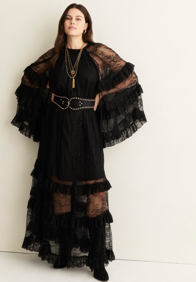 Tiered Lace Cape Maxi Dress image number 3