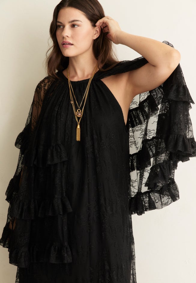 Tiered Lace Cape Maxi Dress image number 3