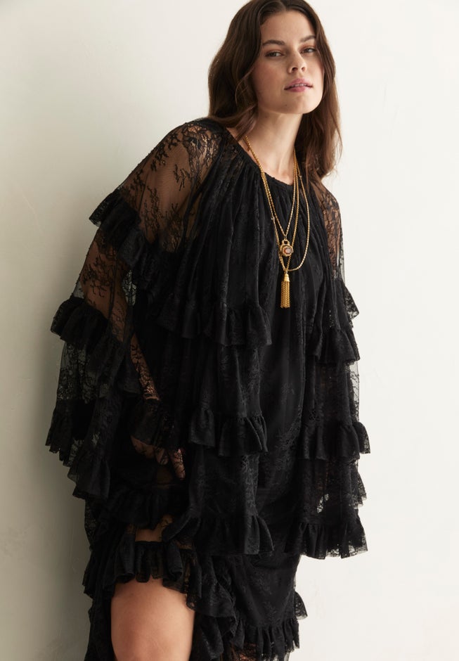 Tiered Lace Cape Maxi Dress image number 4