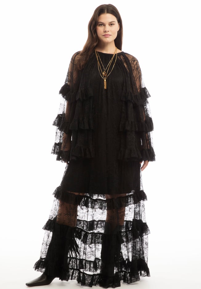 Tiered Lace Cape Maxi Dress image number 0