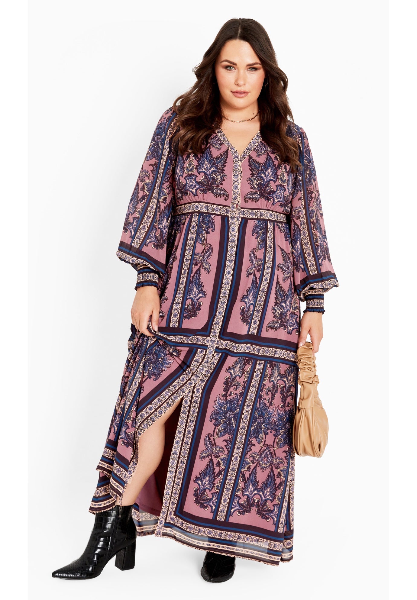 Serene Placement Sleeved Maxi Dress image number 0