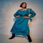 Puff Sleeve Poplin Midi Dress image number null