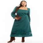 Puff Sleeve Poplin Midi Dress image number null