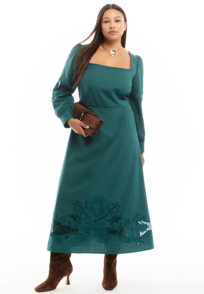 Puff Sleeve Poplin Midi Dress image number 0